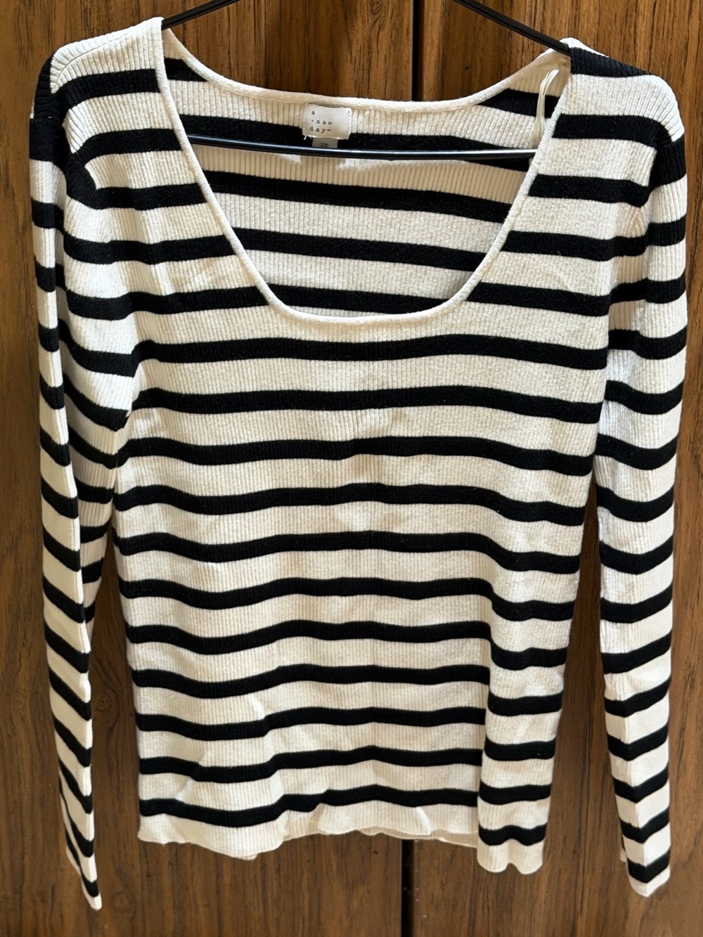 a new day Black and White Striped Long-Sleeve Scoop Neck Top